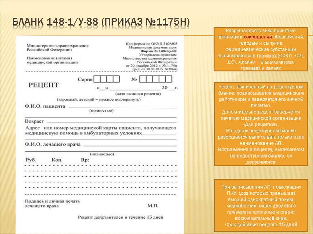 Образец рецепта 148 1 у 88 нового образца